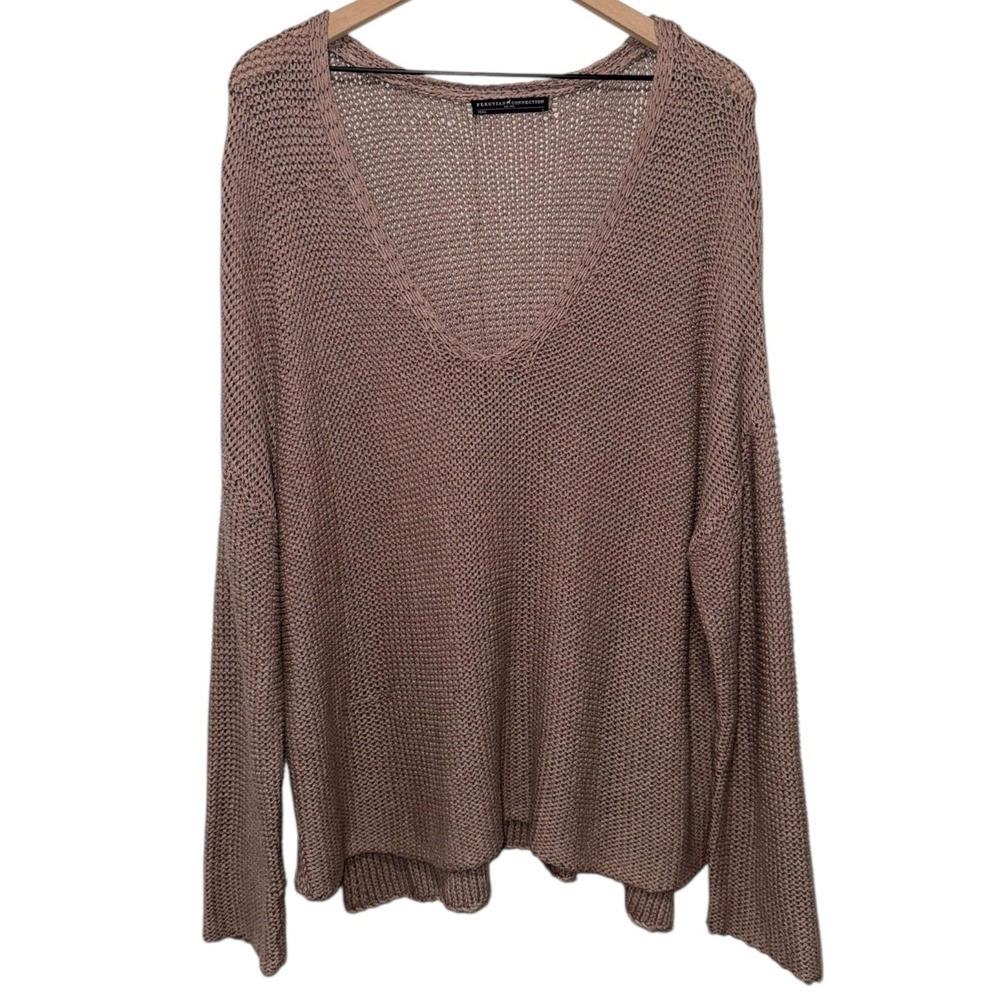 Peruvian Connection Sweater Brown Pima Cotton‎ Open Knit Women L Oversized Boho
